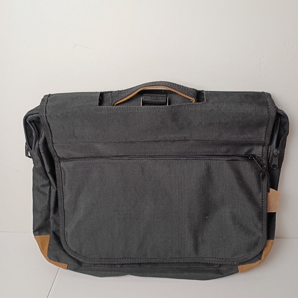 Black Brown Canvas Messenger Bag for 15 in Laptop, Inner Pockets - No Strap